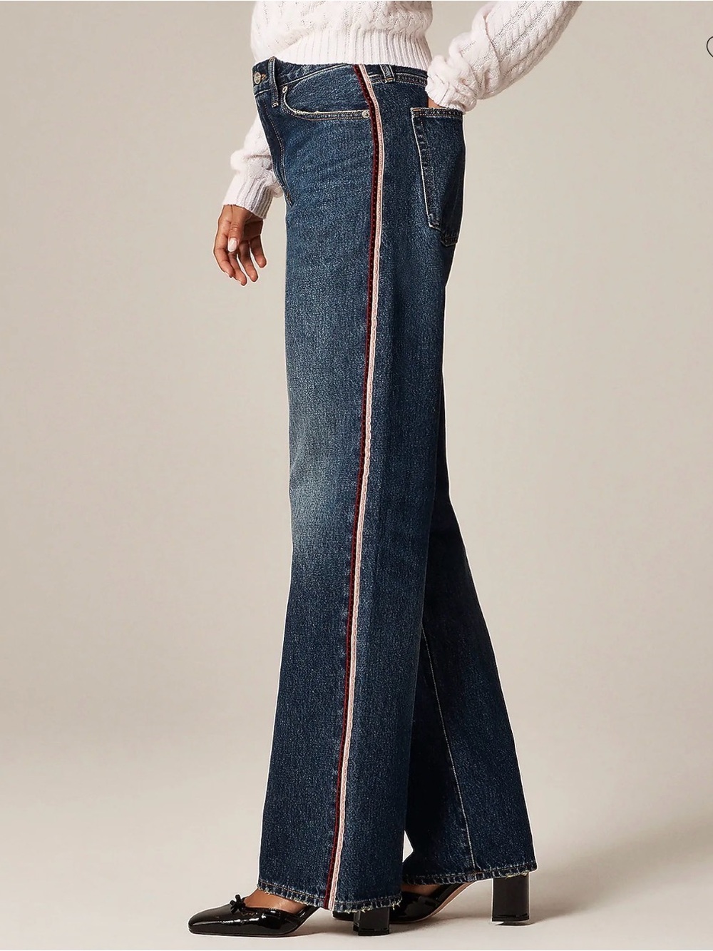 NWT, J Crew Mid-Rise Relaxed Straight Leg Jeans w/ Velvet Stripe, SZ 31, 31” IS